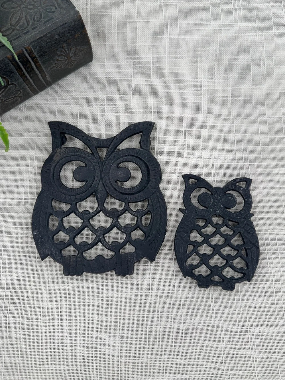 Vintage Owl Trivet Set Cast Iron Cottagecore Farmhouse Woodland Decor